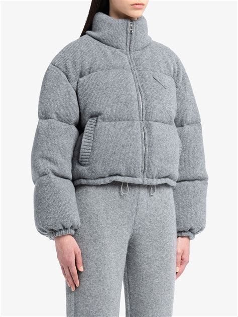 prada jacket cold|Prada grey puffer jacket.